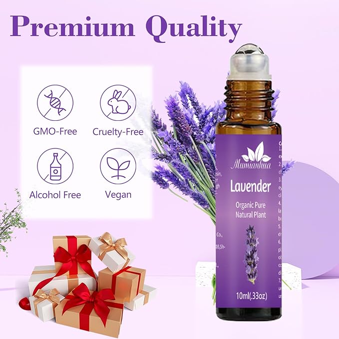 Lavender Essential Oil Roll On, Mumianhua Pre-Diluted Lavender Oil, Therapeutic Grade Aromatherapy Oil for Relaxation, Focus Pulse Points, Pillow, Skin, Massage Portable 0.33Oz Pocket Size - Bloomnest