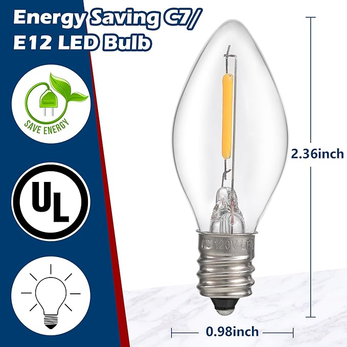 6 Packs 6ft Village Light Cord with 1W C7 LED Bulb, Salt Lamp Cord with ON/Off Switch and 2 Spare Fuses, Blow Mold Light Ideal for Christmas Village House Craft Decorations - Bloomnest