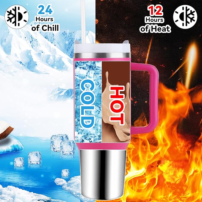 40 oz Tumbler Insulated Mug w/Straw & Flip Cap Lids - Cup Holder Bottle with 6 Accessories Set for Hot, Cold Drink - Leak-Proof - Water, Coffee Portable Travel Mug (Barbie) - Bloomnest