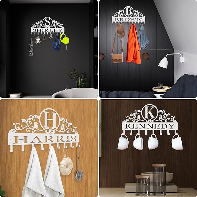 Personalized Metal Key Rack Hooks, Key Holder Wall Mounted Key Hooks, Name Background Letter Theme Wall Decoration Hooks, Key Hanger Organizer for Living Room, Entryway, Bathroom, Office Decor - Bloomnest
