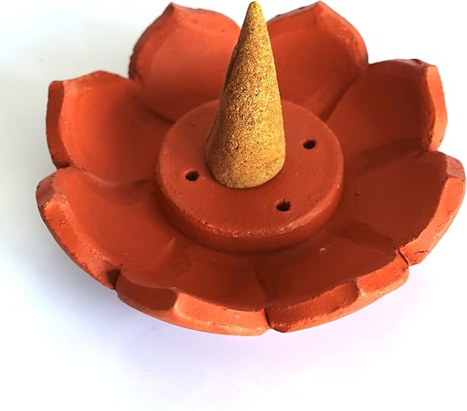 Handmade Terracota Incense Holder for Regular, Tibetan, Joss or Japanese Sticks, Cones, Bakhoor, Charcoal | Unglazed Clay Lotus Incense Burner Ash Catcher | Incense Stand | DIY Painting