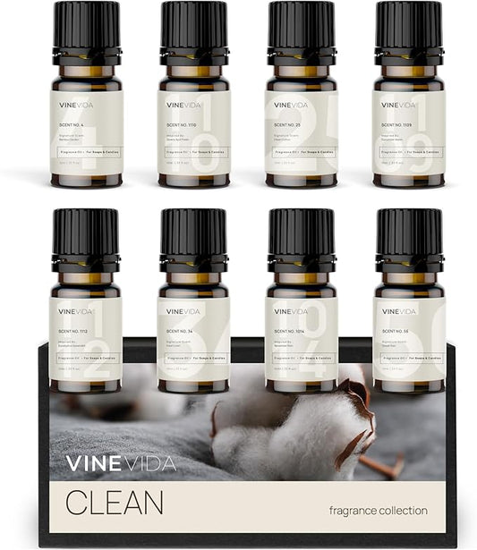 VINEVIDA [Set of 8] Clean Scents for Candle Making, Made in USA Candle Fragrance Oil, Soap Making Essential Oils, Diffuser Oil Scents - Bloomnest