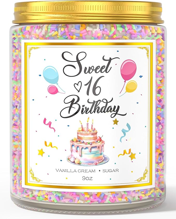Sweet 16 Birthday Candles for Women - 9 oz Happy Birthday Candle with Vanilla Birthday Cake Scent, Gifts for Women & Men, Friendship Ideas - Bloomnest