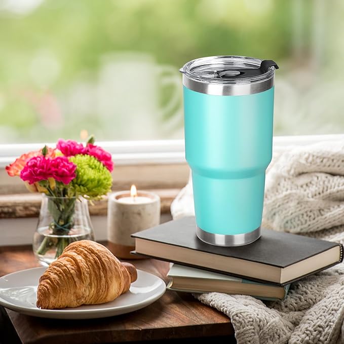 30 oz Tumbler with Lids and Straws Double Wall Vacuum Insulated Tumbler Cup,Stainless Steel Leak-proof Thermal Tumbler Powder Coated Travel Coffee Mug for Cold and Hot Drinks,Teal - Bloomnest