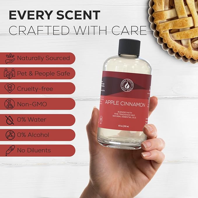 Aroma Country Apple Cinnamon Diffuser Oil - Luxury Essential Oils for Diffuser Refill & Air Freshener Room Spray - Long-Lasting & Natural Home Fragrance, Apple Cinnamon Scented Oil (8.5 Fl. oz) AromaCountry