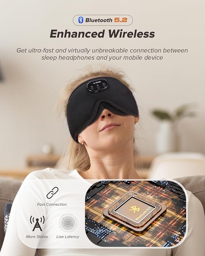 LC-dolida Sleep Headphones, White Noise Bluetooth Sleep Mask 3D Wireless Timing Eye Mask for Sleeping, Sleep Mask with Bluetooth Headphones for Side Sleepers Travel Yoga, Cool Gadgets for Men Women - Bloomnest