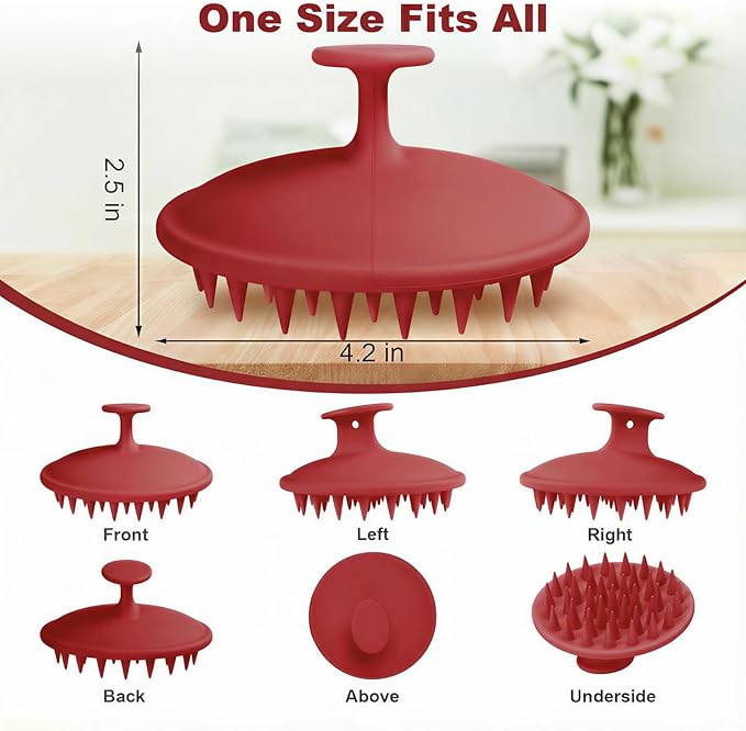 Meartchy Silicone Scalp Massager Shampoo Brush, Scalp Brush for Hair Growth & Dandruff Removal, Hair Scrubber Scalp Stimulator Exfoliator Brush with Soft Bristles for Wet Dry Scalp Care (Ruby Red) Meartchy