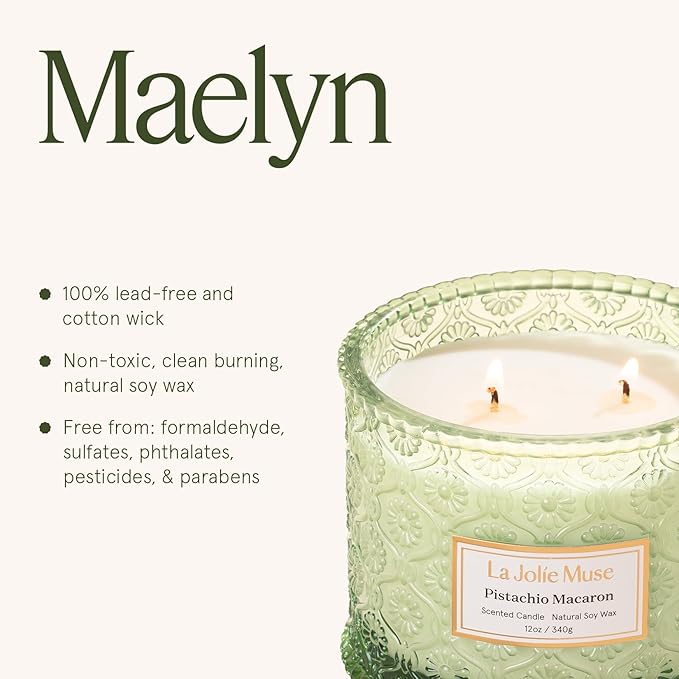 LA JOLIE MUSE Pistachio Macaron Candle | Pistachio, Milk & Vanilla | 12 oz Double Wick Soy Candle | Natural Soy Wax | 60 Hours Clean Burn | Holiday Gift for Dessert Lovers | Seasonal Home Décor - Bloomnest