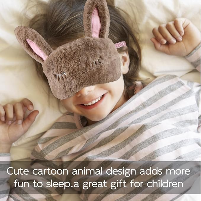 Cute Animal Sleeping Mask Sleep Mask, Soft Plush Rabbit Eye Mask for Travel Nap Sleeping Blindfold Eye Cover Eyeshade for Adult Kids Girls Teens Men Women - Rabbit, Brown - Bloomnest