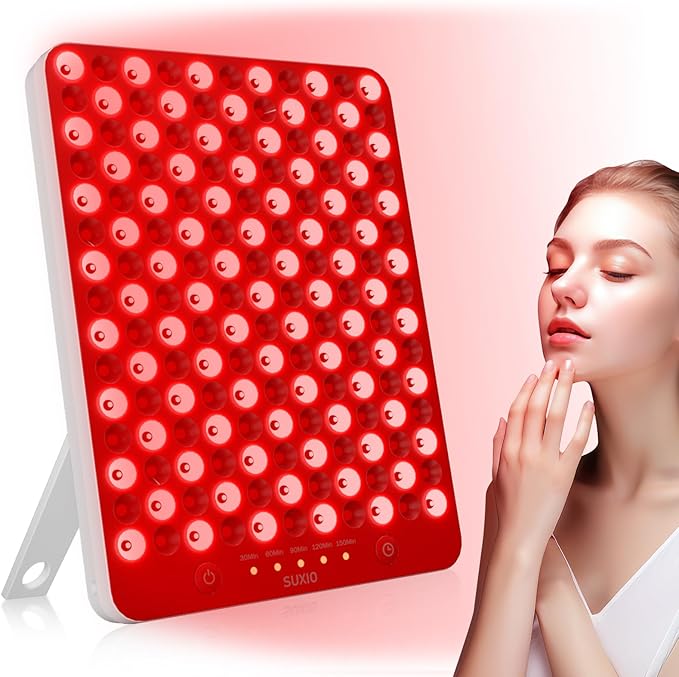 SUXIO Red Light Therapy lamp - 165 LED Red Light Therapy Panel for Face & Body, Portable Deep 660nm - 850nm Near Infrared Light Therapy Device with Eye-Patch, White SUXIO