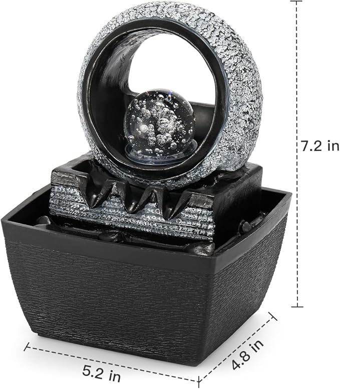 Tabletop Water Fountains, 3 Gears Desktop Fountain Indoor with Led Rolling Ball, Table Top Small Water Feature Interior Zen Relaxation Decor for Home Bedroom Living Room Office Apartment - Bloomnest