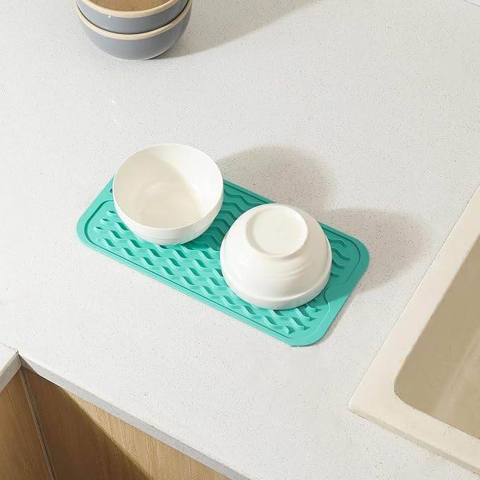 Silicone Dish Drying Mat for Multiple Usage,Easy clean,Eco-friendly,Heat-resistant Silicone Mat for Kitchen Counter or Sink,Refrigerator or Drawer Liner Mint S 12 inches x 6 inches - Bloomnest
