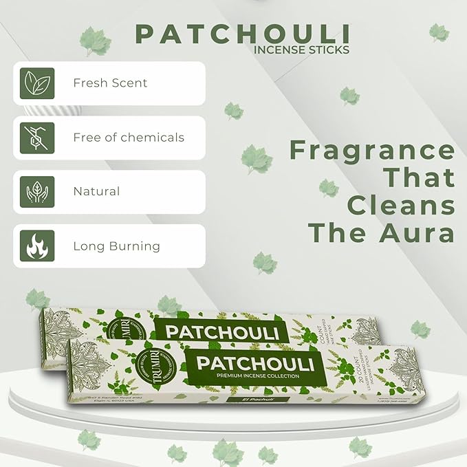 Patchouli Incense Sticks - Total 120 Insence-Sticks - 6 Packs of 20 Insense - Inciensos - Inscents - Natural Non Toxic Ingredients - Incents - Incence - Inscense - Insents