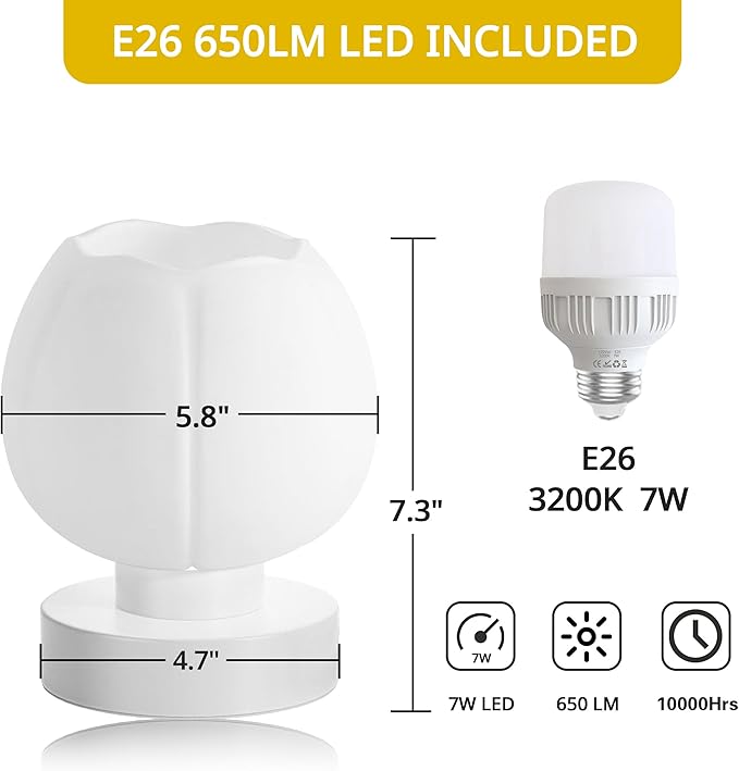 Touch Bedside Lamp, Mini Stepless Dimmable Table Lamps for Bedroom for Night Stands, Small Desk Lamp with Brightness Memory, USB Charging Ports, Warm LED Bulb, White, Flower Shape, 1 Set - Bloomnest
