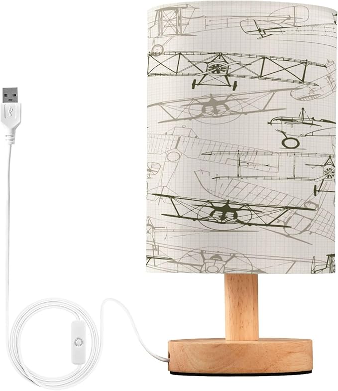 Vintage Airplane Transports LED Table Lamp with USB Port Night Light Bedroom Lamps for Nightstand Living Room Dorm Home Office Desk - Bloomnest
