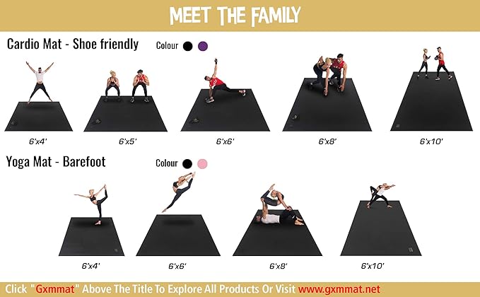 GXMMAT Large Exercise Mat 6'x4'/6'x5'/6'x6'(7mm), Thick Workout Mats for Home Gym Flooring, Extra Wide Non-Slip Durable Cardio Mat, Shoe Friendly, Perfect for Plyo, MMA, Jump Rope, Weights, Fitness - Bloomnest