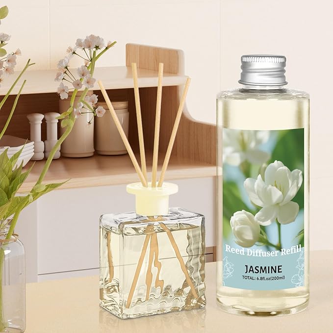 STRN Reed Diffuser Oil Refill, Jasmine Fragrance Oil for Diffuser Refill 200ml, Long-Lasting for Home, Living Room, Bedroom, Spa, 6.8 fl oz - Bloomnest