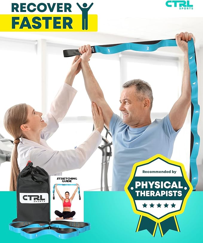 Stretching Strap with Loops - Non Elastic Stretch Band for Physical Therapy, Yoga Strap for Stretching Equipment, Stretch Bands for Exercise and Flexibility - Fascia, Hamstring & Leg Stretcher Belt - Bloomnest