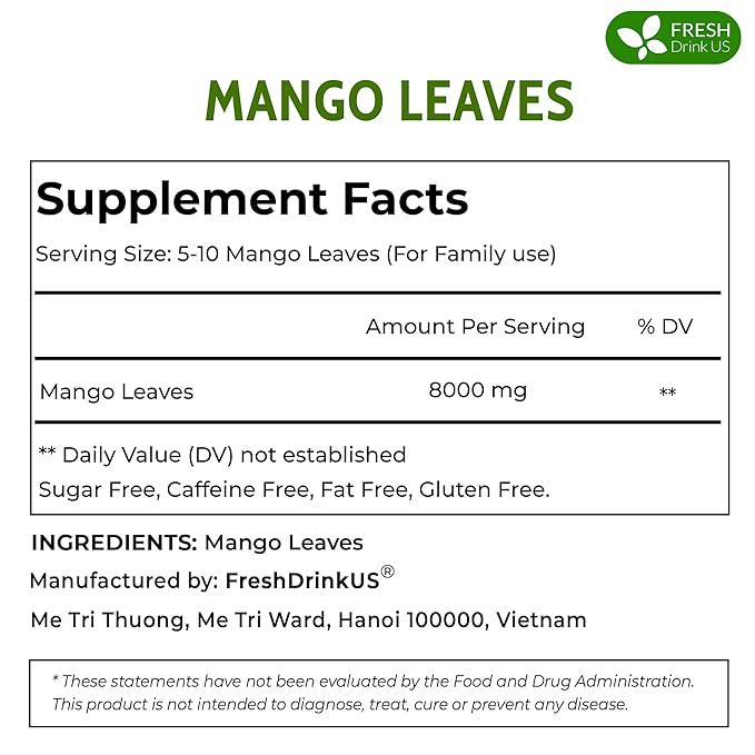 FreshDrinkUS, Premium 140+ Mango Whole Leaves Dried, 100% Natural & Pure from Dried Mango Leaves, Mango Leaf Tea, No Additives, No Caffeine, Vegan - Bloomnest