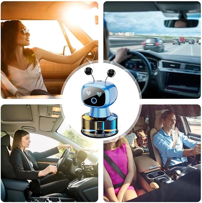 Robot Intelligent Aromatherapy Machine, Smart Cute Robot Car Air Freshener - Fine Spray/Fillable/Four-Gear Adjustment/Vibration Sensing/On-Off/Large Capacity Long-Lasting Fragrance/Blue-V2(Ocean) - Bloomnest