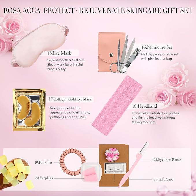 30pcs Valentines Day Gifts for Women, Spa Gifts Rose Facial Skin Care Set, Face Cream, Bath Oil, Serum, Shower Accessories, Bath and Body & Facial Kit, Birthday, Christmas, Mother's Day,Bridal Shower - Bloomnest