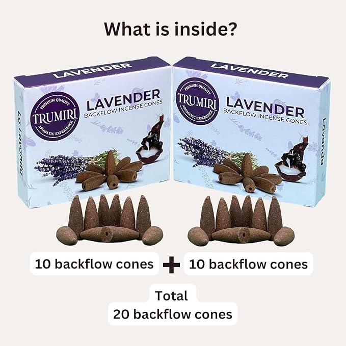 Lavender Backflow Incense - 20 Cones, Dual Pack, Waterfall Effect TRUMIRI