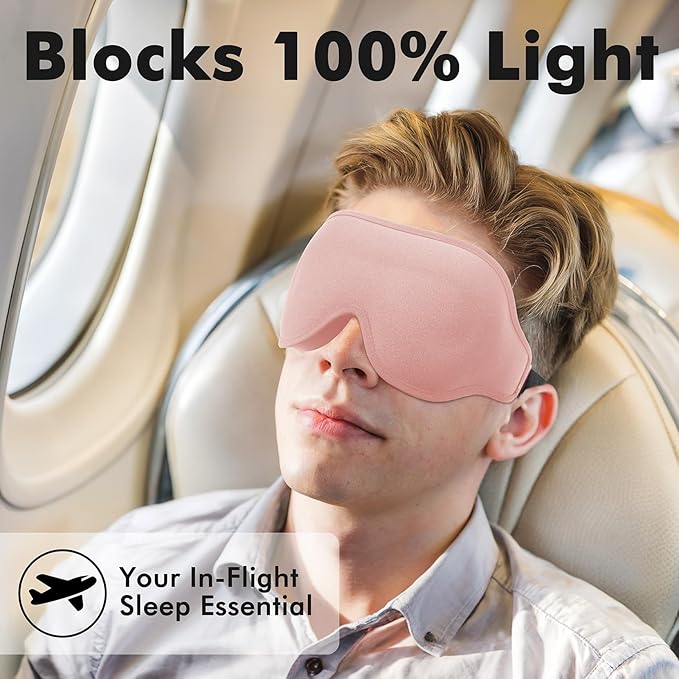 Weighted Eye Mask for Sleeping, 3D Contoured Sleep Mask Blackout with Adjustable Strap, Lash Extensions Sleeping Mask for Travel, Eye Cover Blindfold for Men Women (Pink, 4.6oz) - Bloomnest