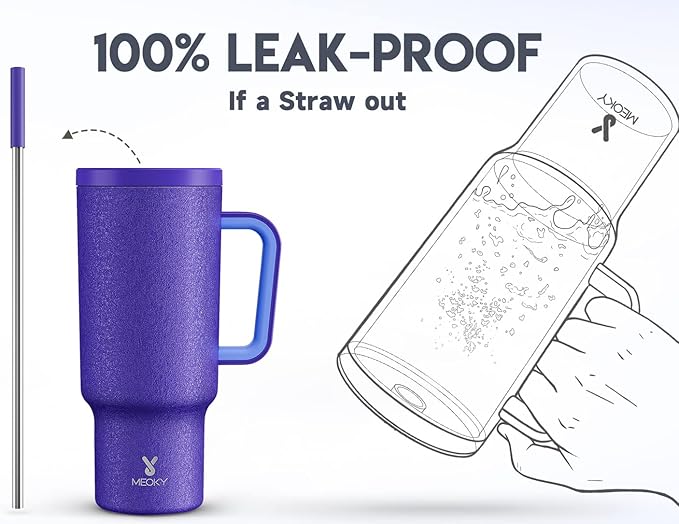 Meoky 40oz Tumbler with Handle, Leak-proof Lid and Straw, Insulated Coffee Mug Stainless Steel Travel Mug, Keeps Cold for 34 Hours or Hot for 10 Hours (Offshore) - Bloomnest