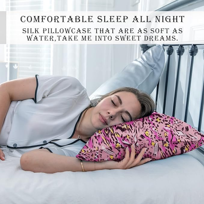 Mulberry Silk Pillowcase for Hair and Skin Standard Size Leopard Print Pillow Cases with Zipper Soft Breathable Smooth Cooling Covers Sleeping (Pink Paint, 20"X 26",1Pcs) - Bloomnest