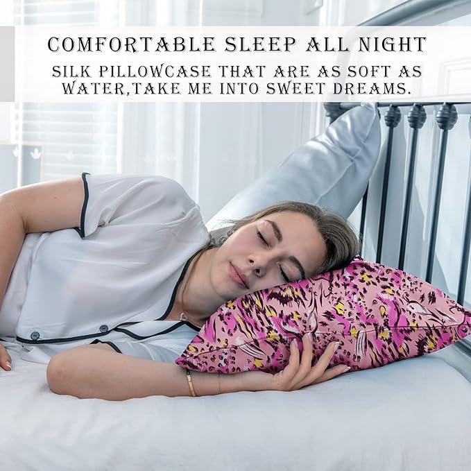 Mulberry Silk Pillowcase for Hair and Skin King Size Leopard Print Silk Pillow Cases with Zipper Soft Breathable Smooth Cooling Silk Pillow Covers for Sleeping (Pink Paint, 20"X 36",1Pcs) - Bloomnest