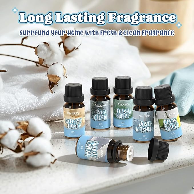 SALKING Housekeeping Fragrance Oils, Premium Essential Oil for Diffuser, Scented Oil Gift Set for Soap Candle Making - Just Washed, Welcome Home, Bright linens, Clean Trick, Clean Breeze, So Clean - Bloomnest