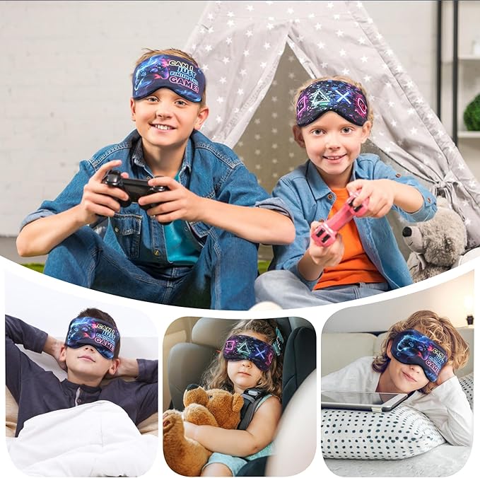 2 Pcs Sleep Mask for Kids Boys, Silk Eye Covers for Sleeping, Adjustable Strap & Light Blocking Design, Adult Children's Bedtime Blindfold for Travel and Home Use with Gift Box - Bloomnest
