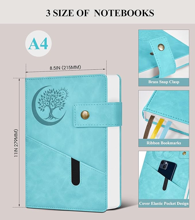 365 Page Thick Lined Journal Notebook for Men Women, A4 Large Leather Journals for Writing, Hardcover Notebooks for Work, School, Note Taking, Business, Travel Diary, College Ruled 8.5" x 11" - Bloomnest