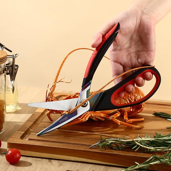 LIVINGO Heavy Duty Kitchen Scissors - Titanium Coated Sharp Poultry Shears Multipurpose for Cutting Chicken Bones, Meat, Vegetable Food, 9.5 Inches Comfortable Grip with Safe Lock - Bloomnest