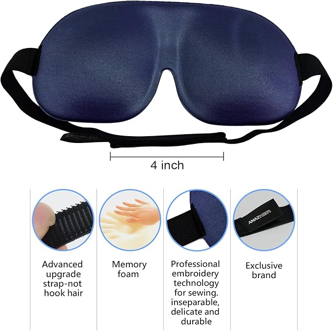 Sleep Mask Invisible Alar Deep Orbit 3D Eye Mask Ultra Lightweight & Comfortable Sleeping Mask for Travel, Nap, Shift Works,XL Deep Blue - Bloomnest