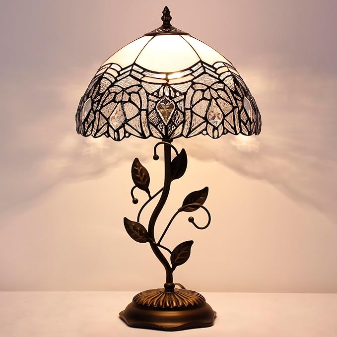 Tiffany Lamp Table Lamp Stained Glass Desk Lamps 12X12X19 Inches Reading Light Decor Bedroom Living Room (White Crystal Style) - Bloomnest