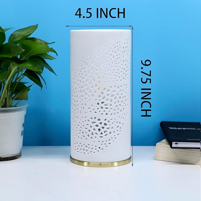 Small Modern Ceramics Bedside Table Lamp, 4.5 x 4.5 x 9.75 Inch White Olive Leaf Style Nightstand Lamps, Side Table Lamps for Bedroom Living Room Entryway Table Light