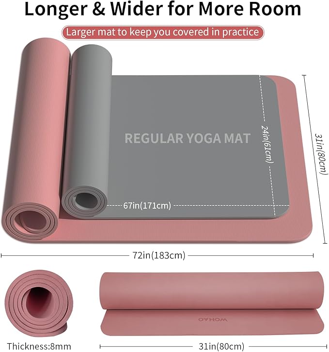 Extra Wide & Thick 8mm Yoga Mat, 72"x31.5" Large Non Slip Exercise Mat, Premium POE Material for Superior Cushioning & Stability, with Strap for Home Gym, Pilates