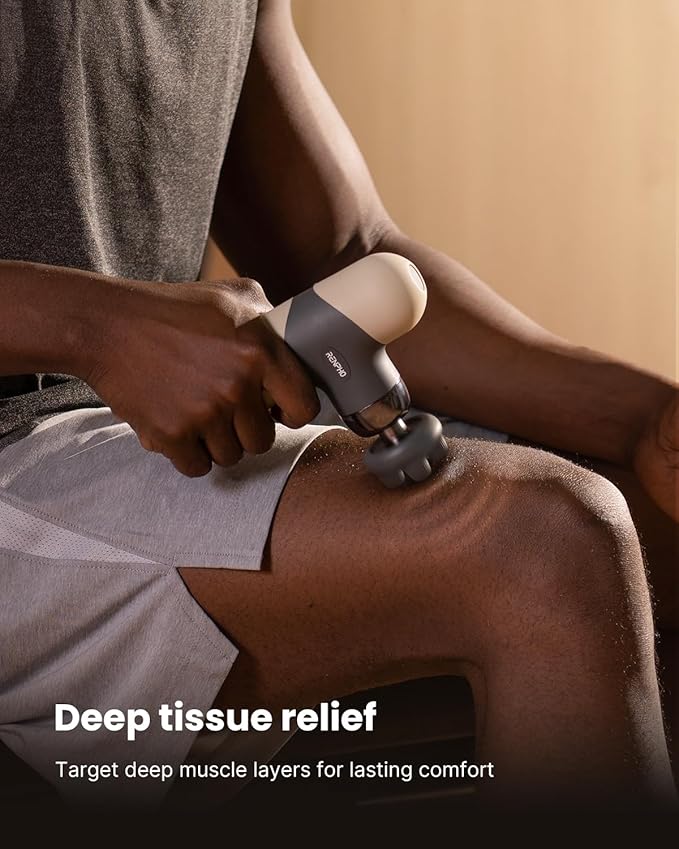 RENPHO Mini Thermal Massage Gun with Heat, Christmas Birthday Gifts for Women Men, Portable Deep Tissue Percussion Massager, Color Silicone Sleeves Travel Size with Carry Case, Grey - Bloomnest