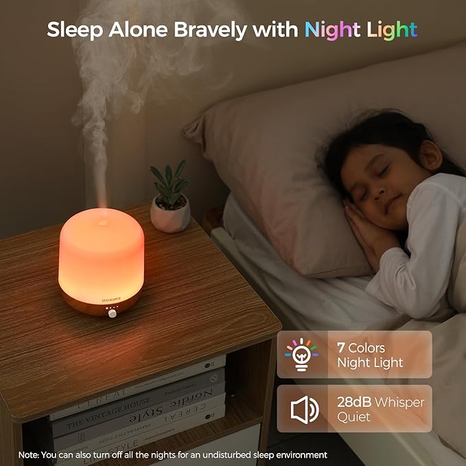 BOXING 300ML Essential Oil Diffuser, Diffusers for Home&Large Room, Aromatherapy Diffuser with 7 Colors Night Light Perfect for Bedroom Baby, Stepless Knob Control,Timer,Quiet,Auto Shut Off,White&Wood - Bloomnest