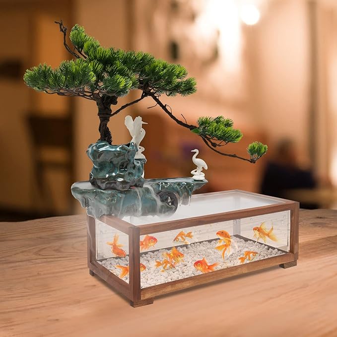 Tabletop Water Fountain, Indoor Waterfall with Mist Maker and Water Wheel for Home Office Decor for Good Luck Wealth - Bloomnest