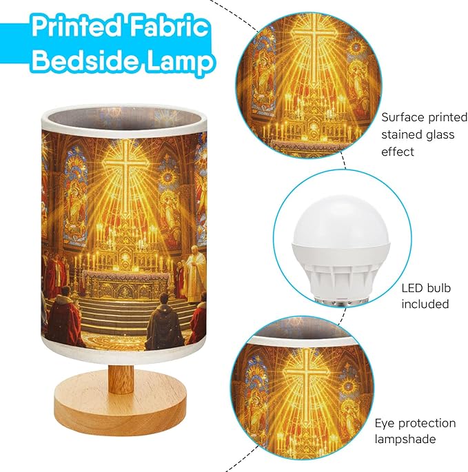 Midnight Mass Table Lamp LED 3-Color Pressed Bedside for Merry Christmas, Midnight Mass Shade Christmas Table Lamp with Wood Base for Bedroom Living Room Desk Office - Bloomnest