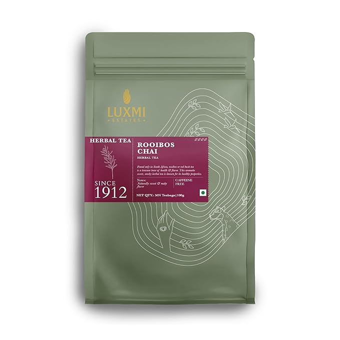 Luxmi Estates Rooibos Chai Organic Rooibos Tea with Spices (50 Tea Bags) Caffeine Free Tea Bags For Relaxing, Calming, and Stress Relief, With Certified Organic Rooibos Tea - Bloomnest