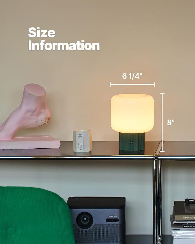 Halo Mushroom Lamp, 5W Cute Cordless Rechargeable Table Lamp with Glass Shade, 3 Color Temps LED Dimmable Ambient Lighting, Small Retro Touch Bedside Light for Bedroom Decor, Vintage Green - Bloomnest