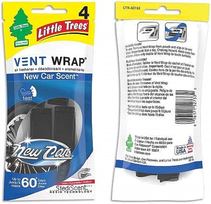 LITTLE TREES Car Air Freshener | Vent Wrap Provides Long Lasting Scent,Invisibly Fresh | New Car Scent,Air Fresheners,(Pack of 24) - Bloomnest