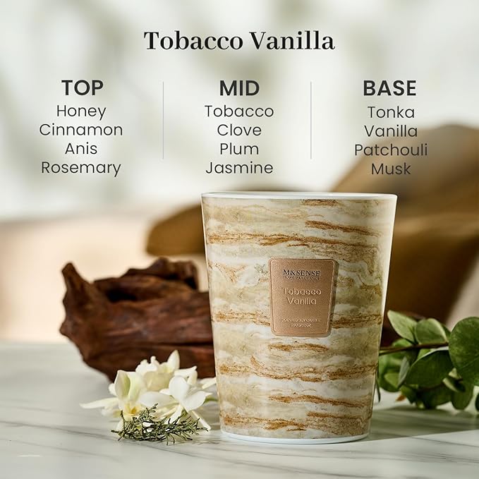 M&SENSE TobaccoVanilla Scented Candles for Home, 3-Wick Highly Scented Jar Candles, Extra Large Candle 35 Oz 150 Hours Long Lasting Burning, Relaxing Aromatherapy Candle for Stress Relief, Meditation - Bloomnest