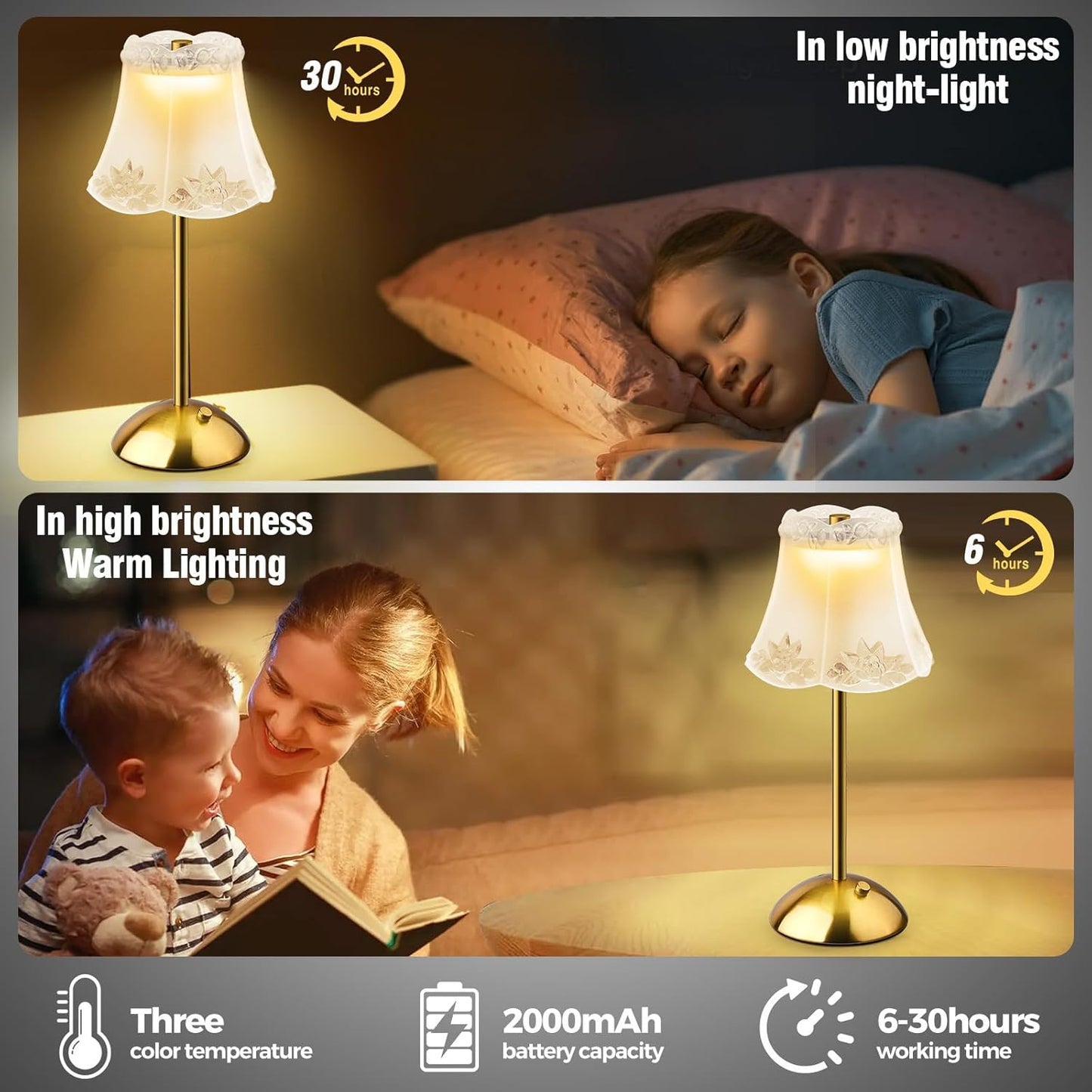 Cordless Table Lamp Rechargeable Bedside Flower Desk Lamps Battery Operated Nightstand Night Light with Touch Control Portable Outdoor Lighting LED Modern Home Decor for Bedroom, Living Room