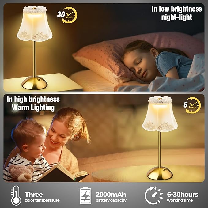 Cordless Table Lamp Rechargeable Bedside Flower Desk Lamps Battery Operated Nightstand Night Light with Touch Control Portable Outdoor Lighting LED Modern Home Decor for Bedroom, Living Room - Bloomnest