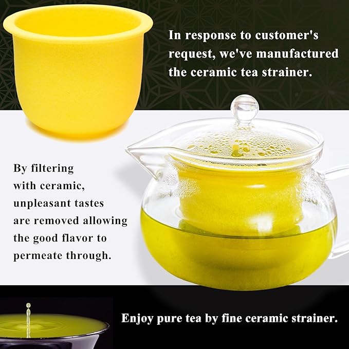 Heatproof Glass Teapot 13.5 fl (400 ml) with Removable Ceramic Infuser strainer Ha-Pot Made in Japan (Yellow) - Bloomnest