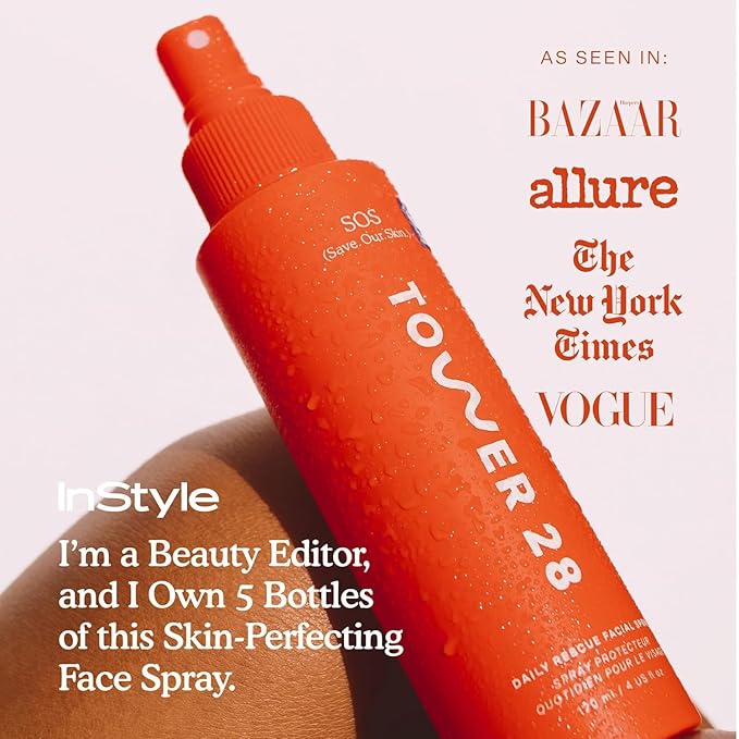 Tower 28 SOS Daily Rescue Facial Spray - Hypochlorous Acid Spray to Help Reduce Redness, Calm Irritation + Alleviate Flare-Ups - Purifying Face Toner Duo - Full + Travel Size Skin Care Spray (2 Count) - Bloomnest
